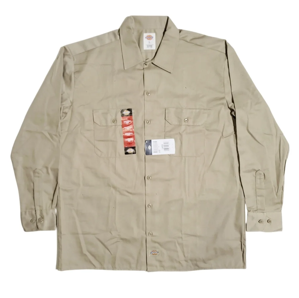 Dickies Mens Original Fit Long Sleeve Work Shirt Desert Sand Size LARGE NWT - Picture 1 of 6